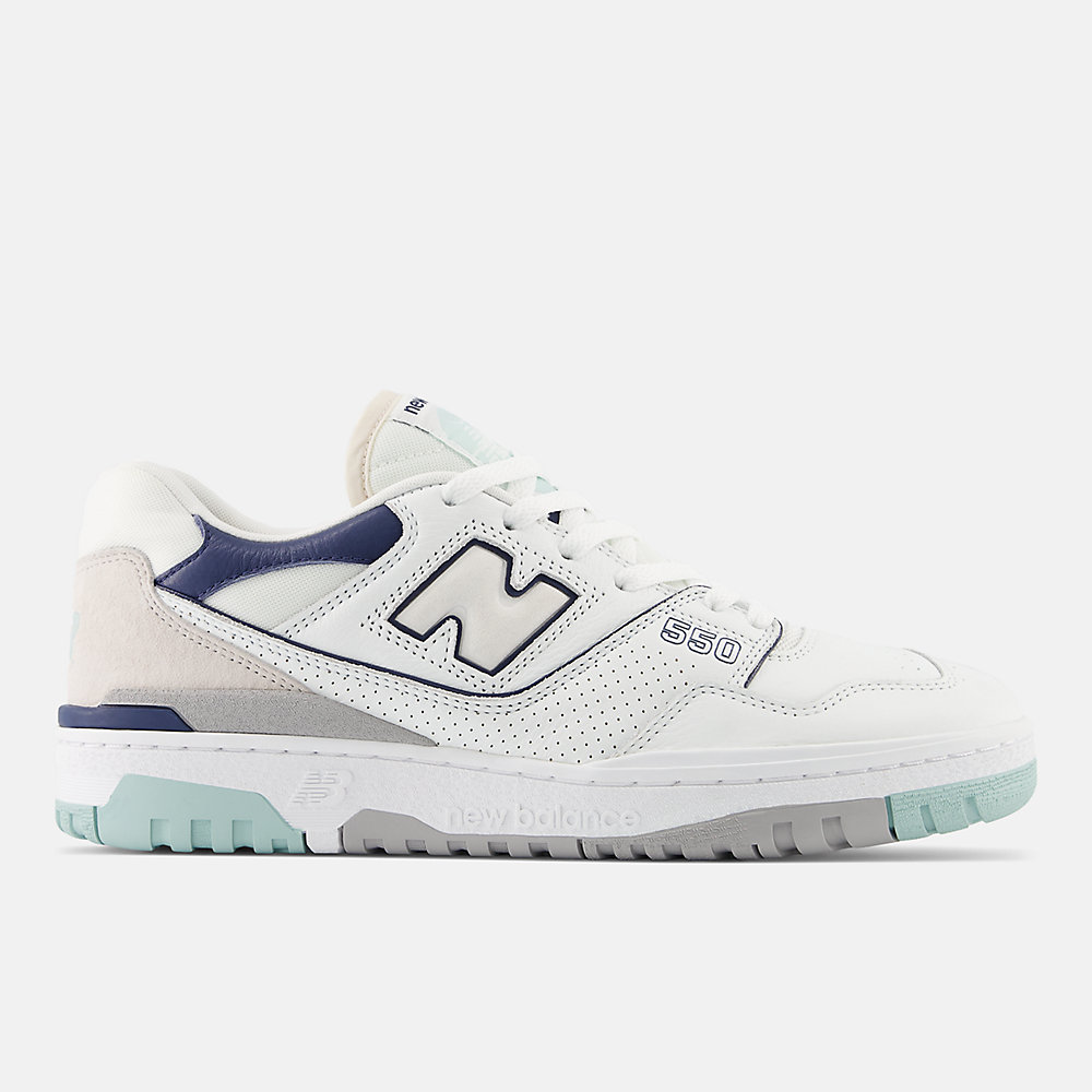 New Balance 550 Shoes White with Winter Fog and NB Navy